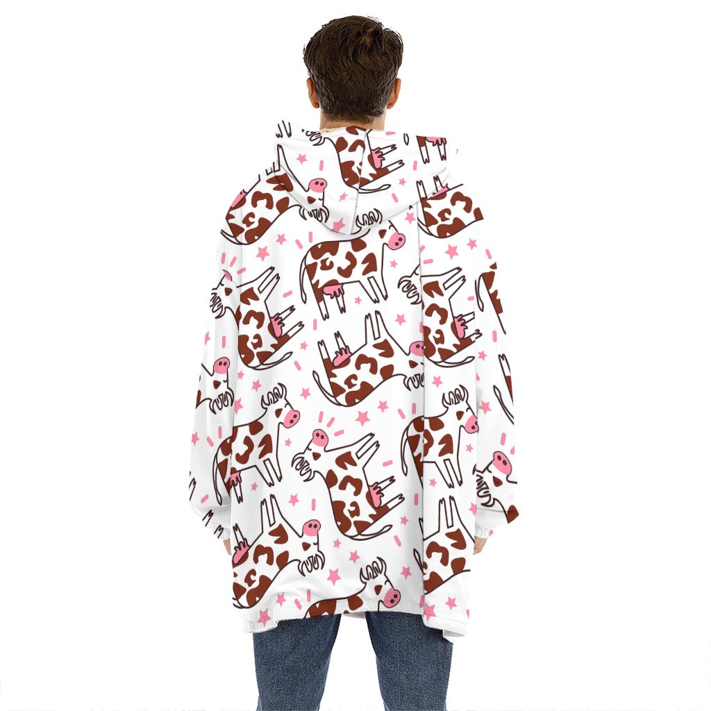 Cartoon Happy Dairy Cow Pattern Print Hoodie Blanket
