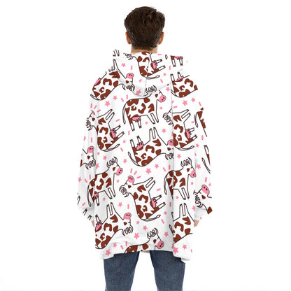 Cartoon Happy Dairy Cow Pattern Print Hoodie Blanket