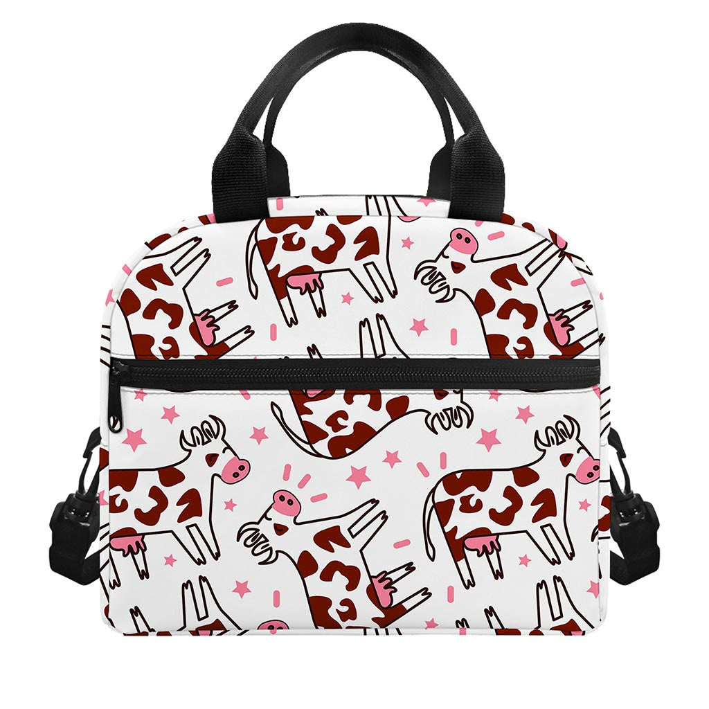 Cartoon Happy Dairy Cow Pattern Print Insulated Lunch Bag