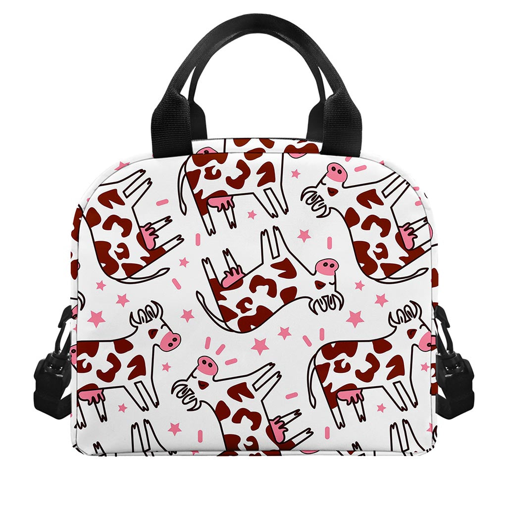 Cartoon Happy Dairy Cow Pattern Print Insulated Lunch Bag