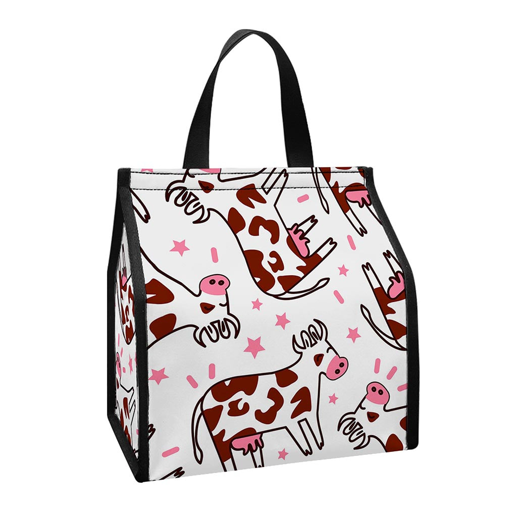 Cartoon Happy Dairy Cow Pattern Print Insulated Lunch Tote