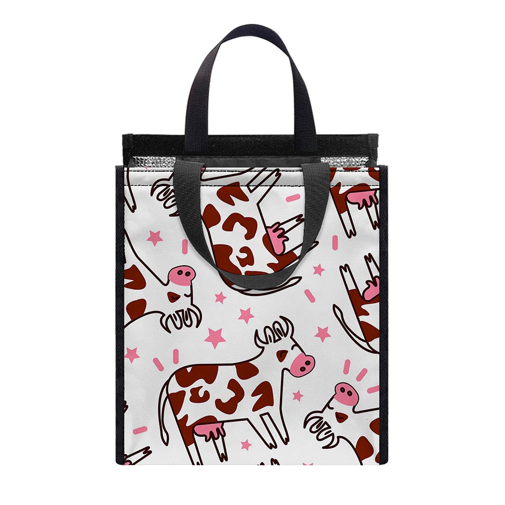 Cartoon Happy Dairy Cow Pattern Print Insulated Lunch Tote