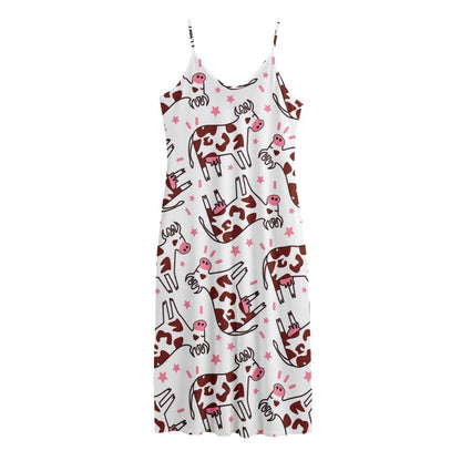 Cartoon Happy Dairy Cow Pattern Print Jersey Midi Cami Dress