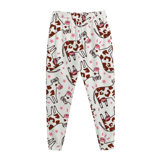 Cartoon Happy Dairy Cow Pattern Print Jogger Pants