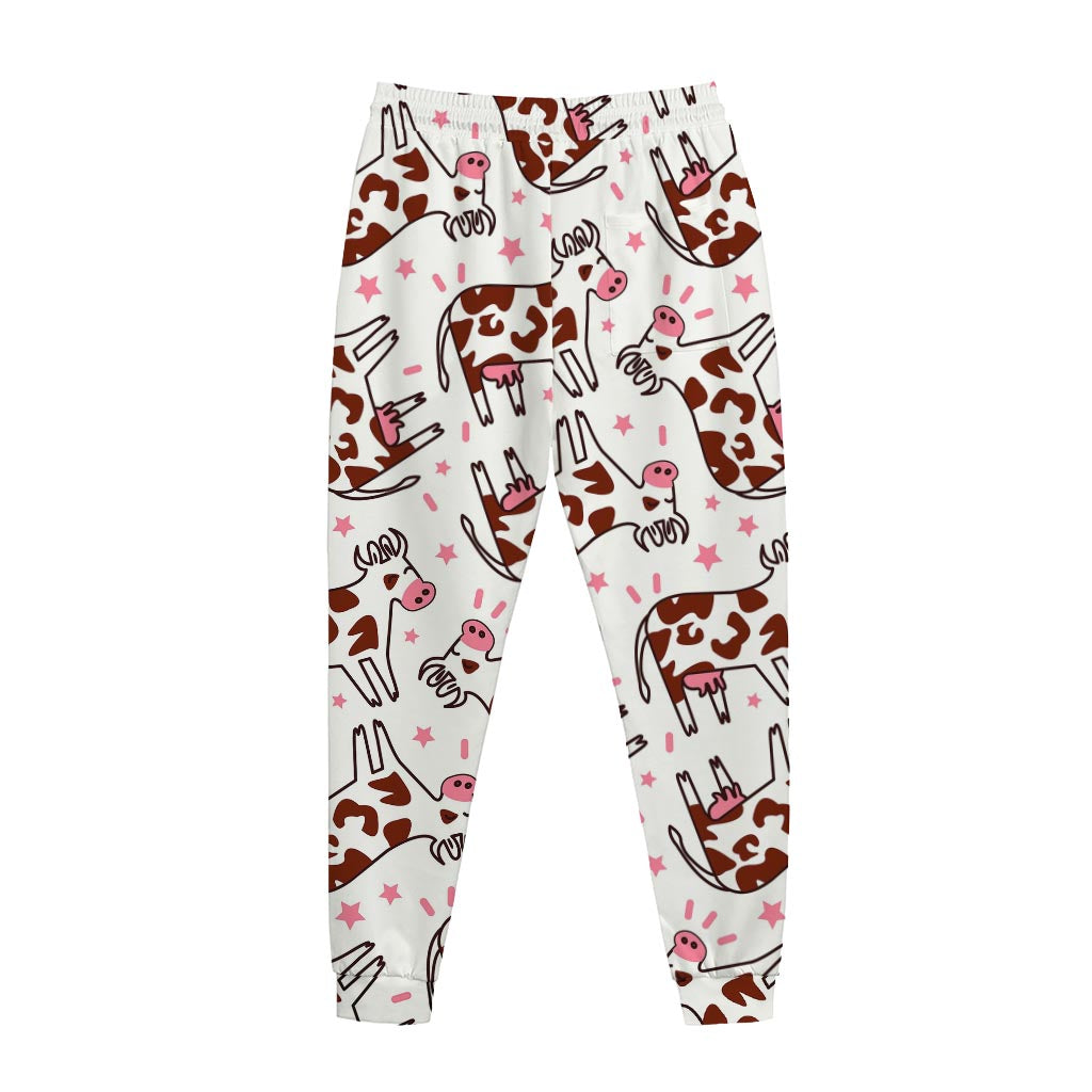 Cartoon Happy Dairy Cow Pattern Print Jogger Pants
