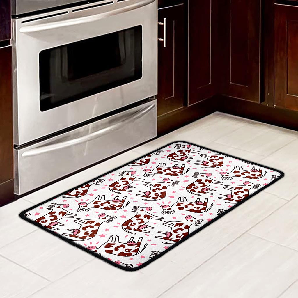 Cartoon Happy Dairy Cow Pattern Print Kitchen Mat
