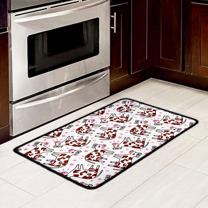 Cartoon Happy Dairy Cow Pattern Print Kitchen Mat