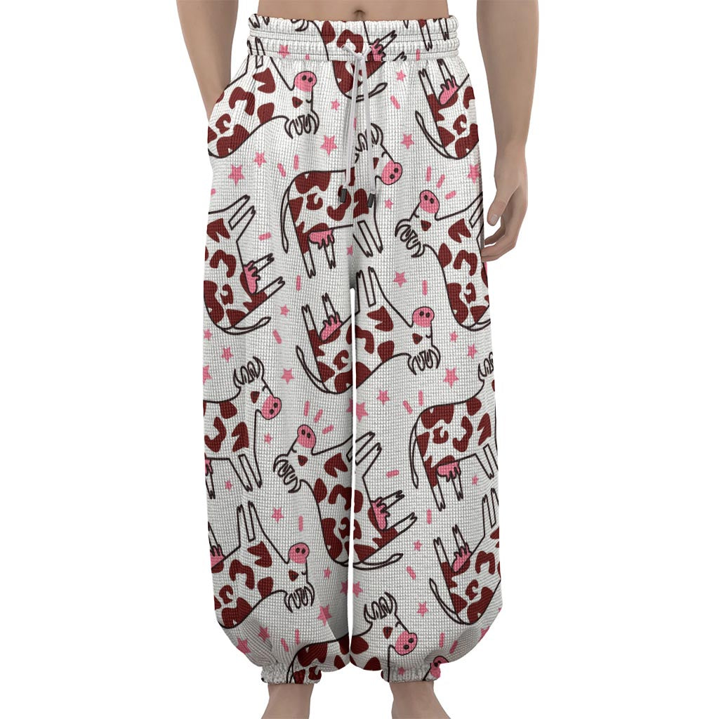 Cartoon Happy Dairy Cow Pattern Print Lantern Pants