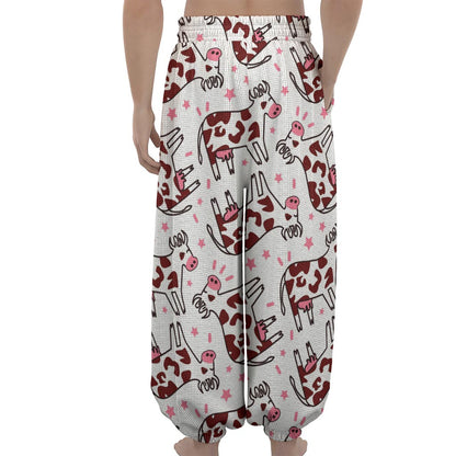 Cartoon Happy Dairy Cow Pattern Print Lantern Pants