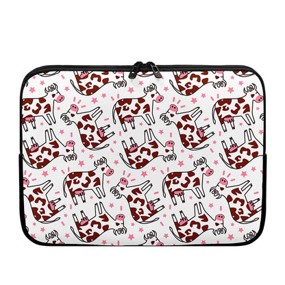 Cartoon Happy Dairy Cow Pattern Print Laptop Sleeve