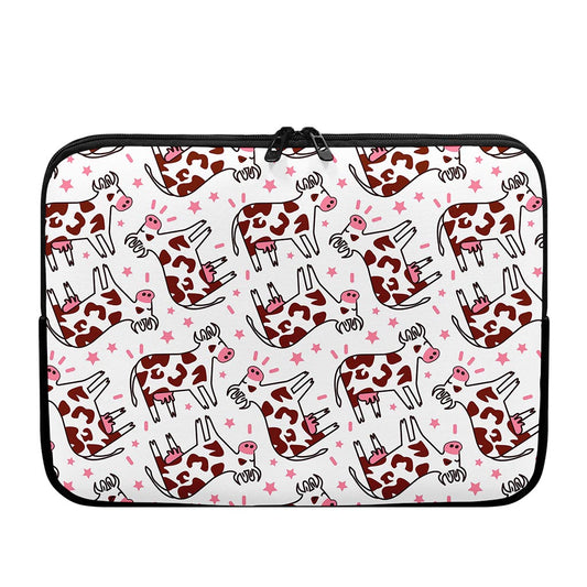 Cartoon Happy Dairy Cow Pattern Print Laptop Sleeve