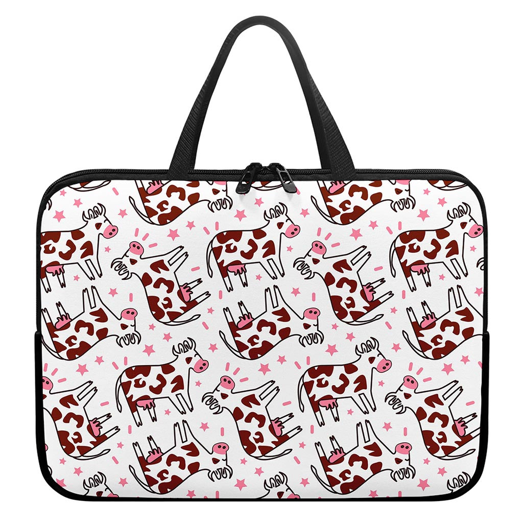 Cartoon Happy Dairy Cow Pattern Print Laptop Sleeve With Handle