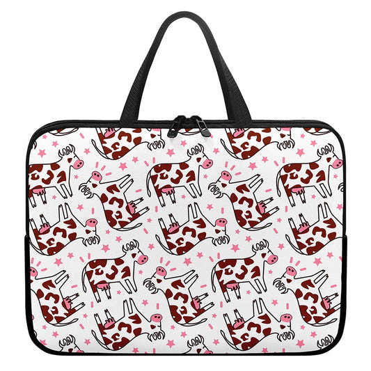 Cartoon Happy Dairy Cow Pattern Print Laptop Sleeve With Handle