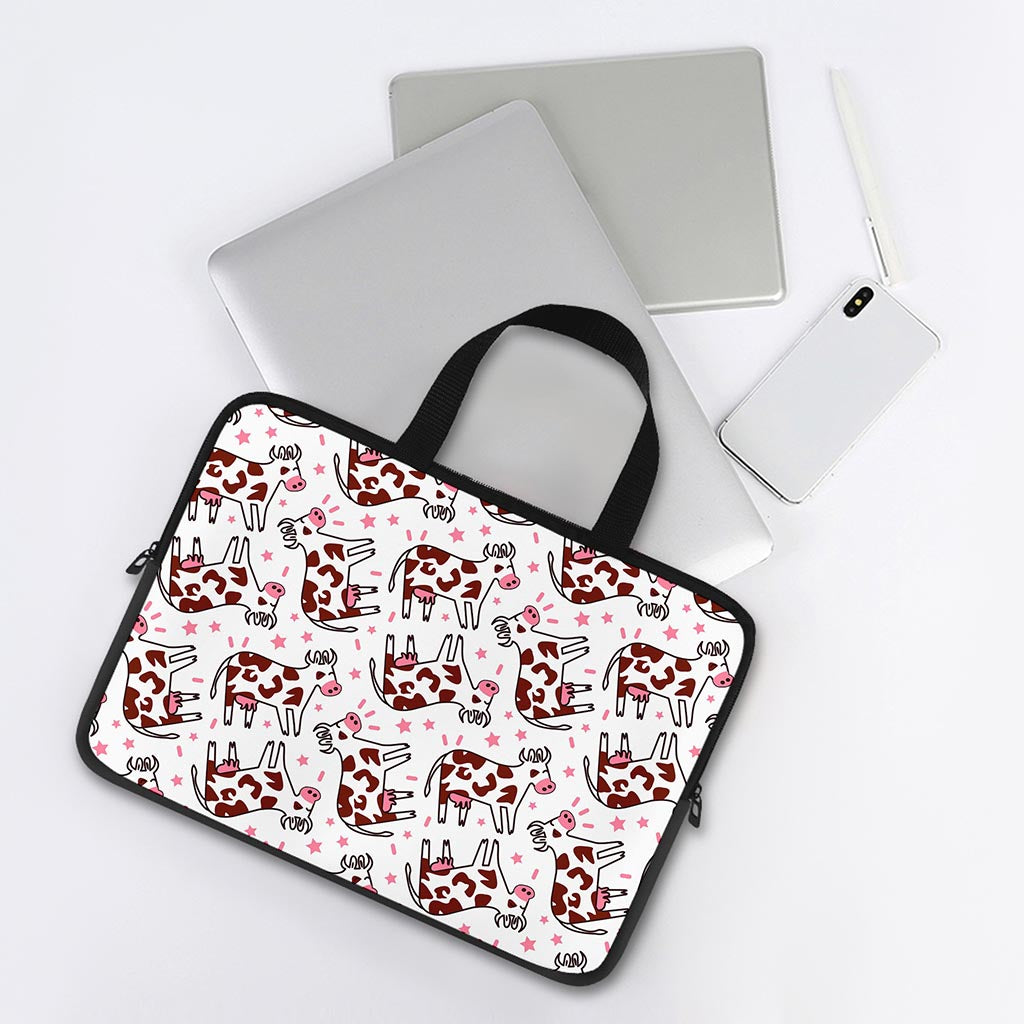 Cartoon Happy Dairy Cow Pattern Print Laptop Sleeve With Handle