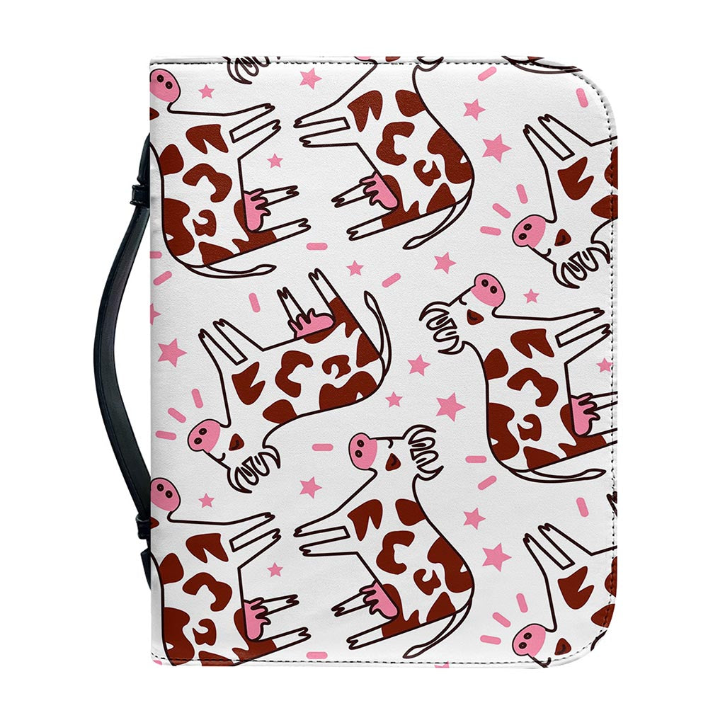 Cartoon Happy Dairy Cow Pattern Print Leather Bible Cover