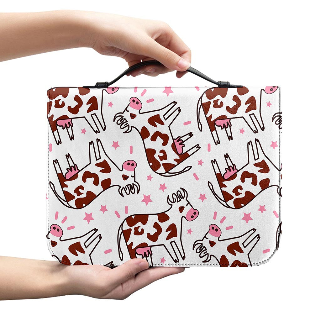Cartoon Happy Dairy Cow Pattern Print Leather Bible Cover