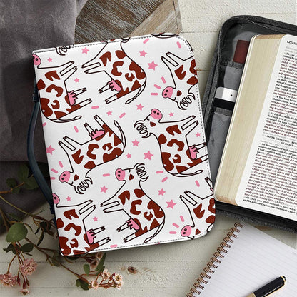 Cartoon Happy Dairy Cow Pattern Print Leather Bible Cover