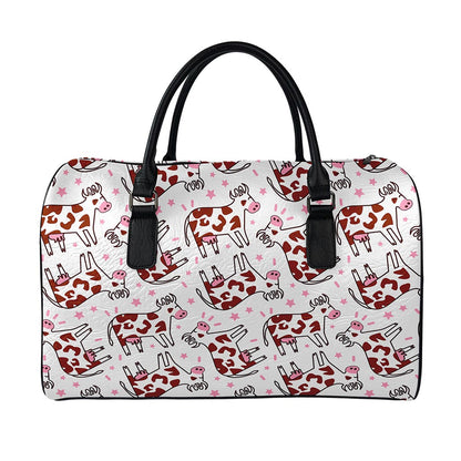 Cartoon Happy Dairy Cow Pattern Print Leather Duffle Bag
