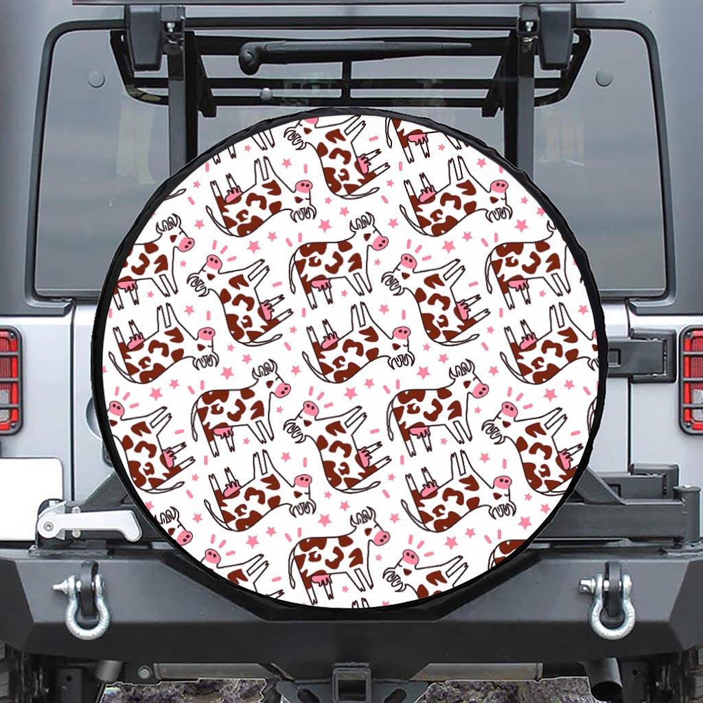 Cartoon Happy Dairy Cow Pattern Print Leather Spare Tire Cover