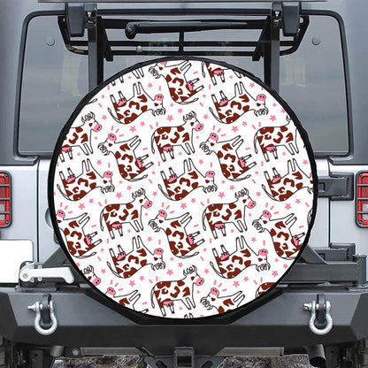 Cartoon Happy Dairy Cow Pattern Print Leather Spare Tire Cover