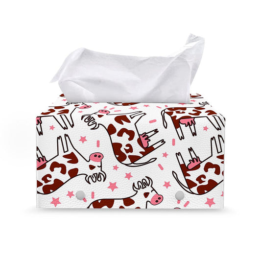 Cartoon Happy Dairy Cow Pattern Print Leather Tissue Box Cover