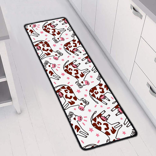 Cartoon Happy Dairy Cow Pattern Print Long Kitchen Mat