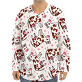 Cartoon Happy Dairy Cow Pattern Print Long Sleeve Baseball Jersey