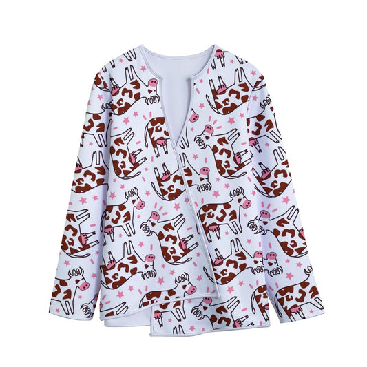 Cartoon Happy Dairy Cow Pattern Print Long Sleeve Short Coat