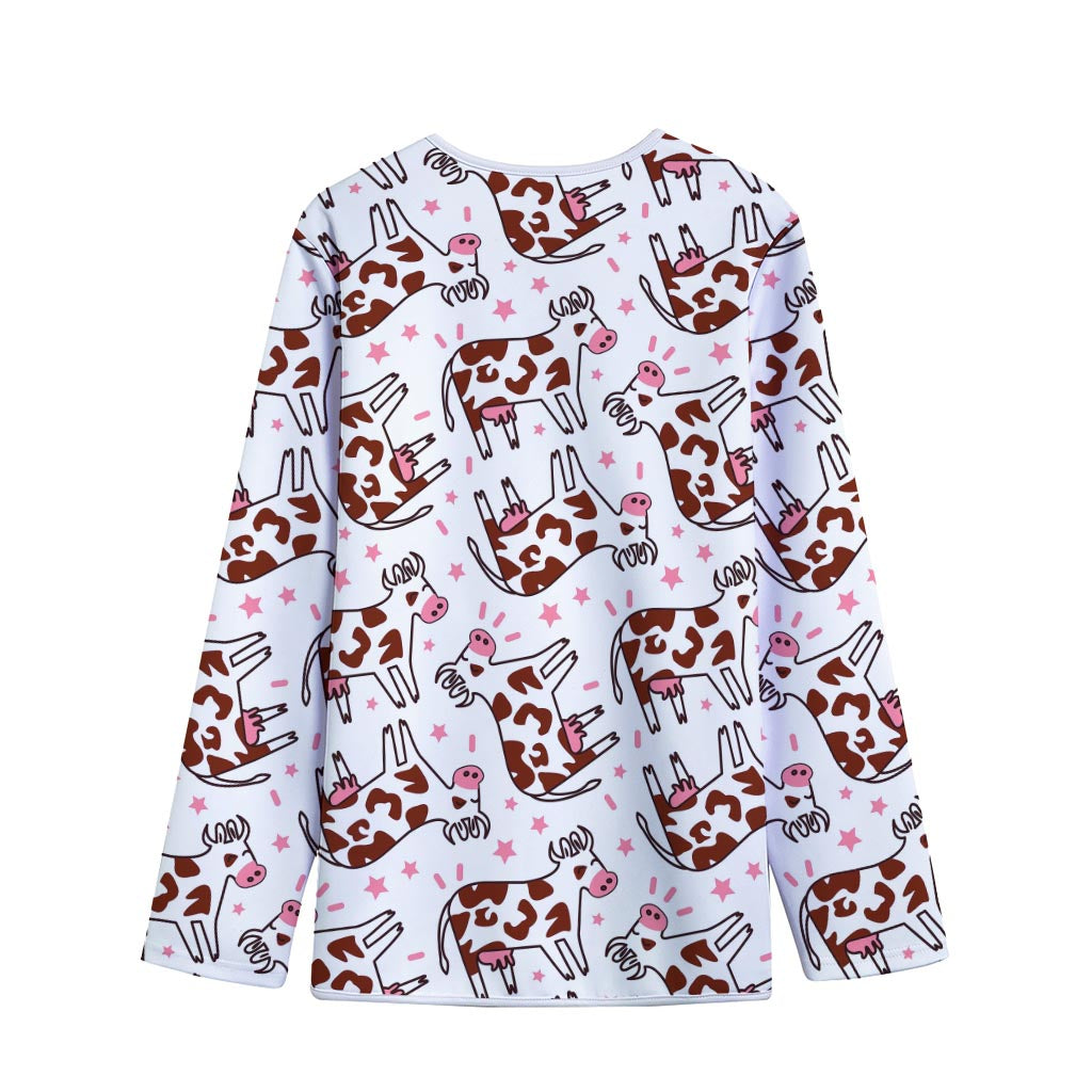 Cartoon Happy Dairy Cow Pattern Print Long Sleeve Short Coat