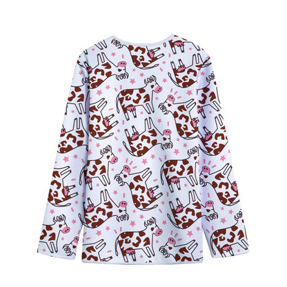 Cartoon Happy Dairy Cow Pattern Print Long Sleeve Short Coat