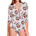 Cartoon Happy Dairy Cow Pattern Print Long Sleeve Swimsuit