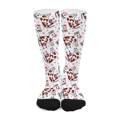 Cartoon Happy Dairy Cow Pattern Print Long Socks