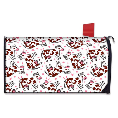 Cartoon Happy Dairy Cow Pattern Print Mailbox Cover