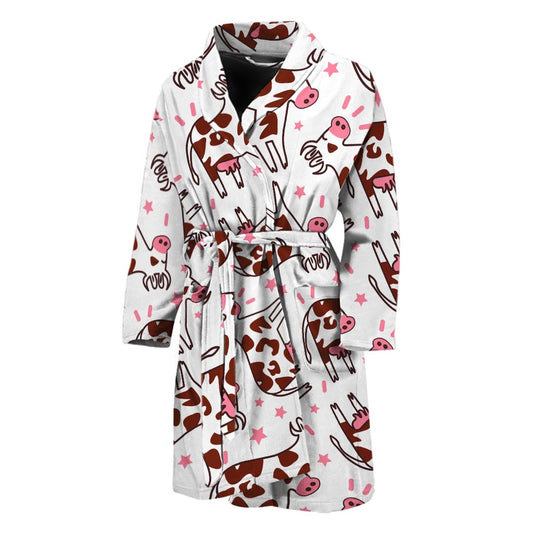Cartoon Happy Dairy Cow Pattern Print Men's Bathrobe