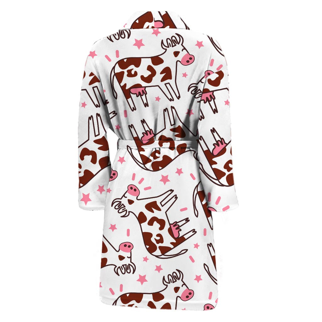 Cartoon Happy Dairy Cow Pattern Print Men's Bathrobe