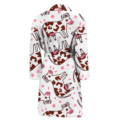 Cartoon Happy Dairy Cow Pattern Print Men's Bathrobe