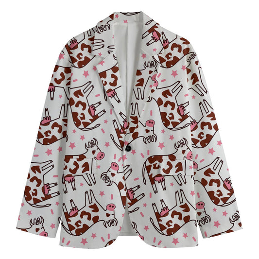 Cartoon Happy Dairy Cow Pattern Print Men's Blazer
