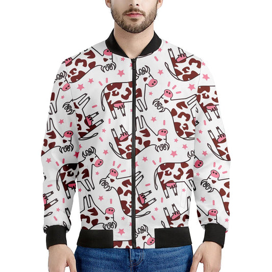 Cartoon Happy Dairy Cow Pattern Print Men's Bomber Jacket