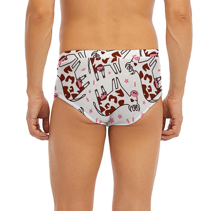 Cartoon Happy Dairy Cow Pattern Print Men's Briefs