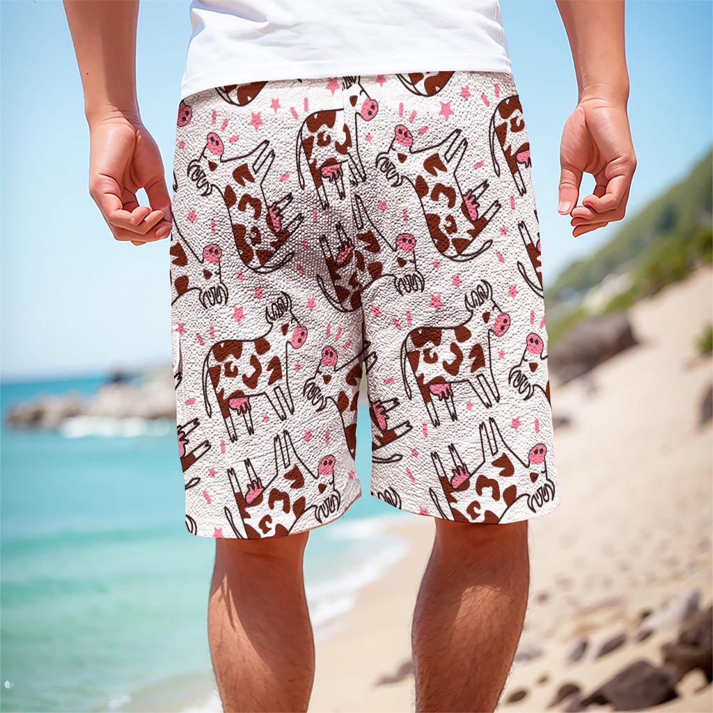 Cartoon Happy Dairy Cow Pattern Print Men's Cargo Shorts