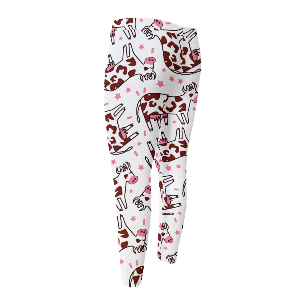 Cartoon Happy Dairy Cow Pattern Print Men's Compression Pants