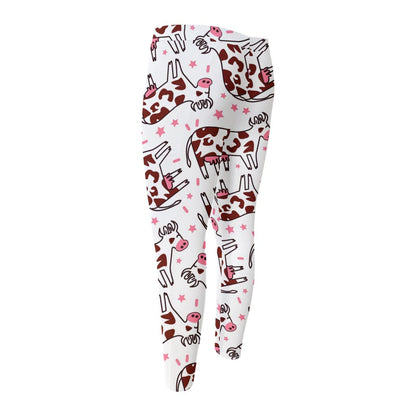 Cartoon Happy Dairy Cow Pattern Print Men's Compression Pants