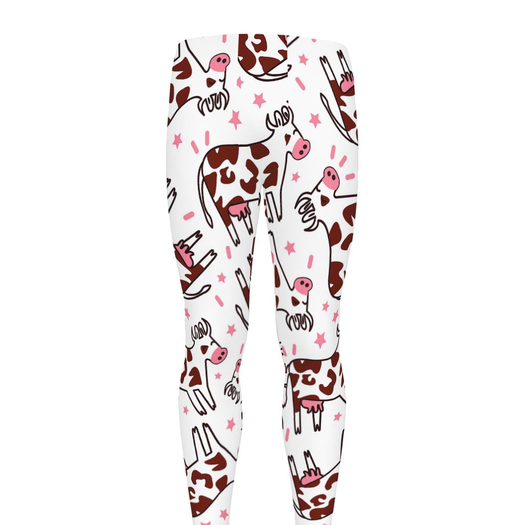 Cartoon Happy Dairy Cow Pattern Print Men's leggings