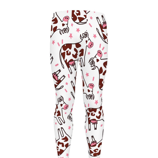 Cartoon Happy Dairy Cow Pattern Print Men's leggings
