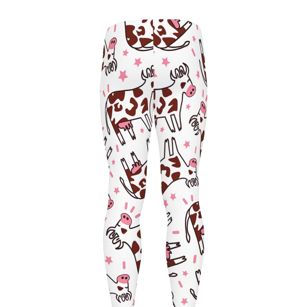 Cartoon Happy Dairy Cow Pattern Print Men's leggings