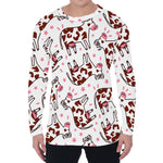 Cartoon Happy Dairy Cow Pattern Print Men's Long Sleeve T-Shirt