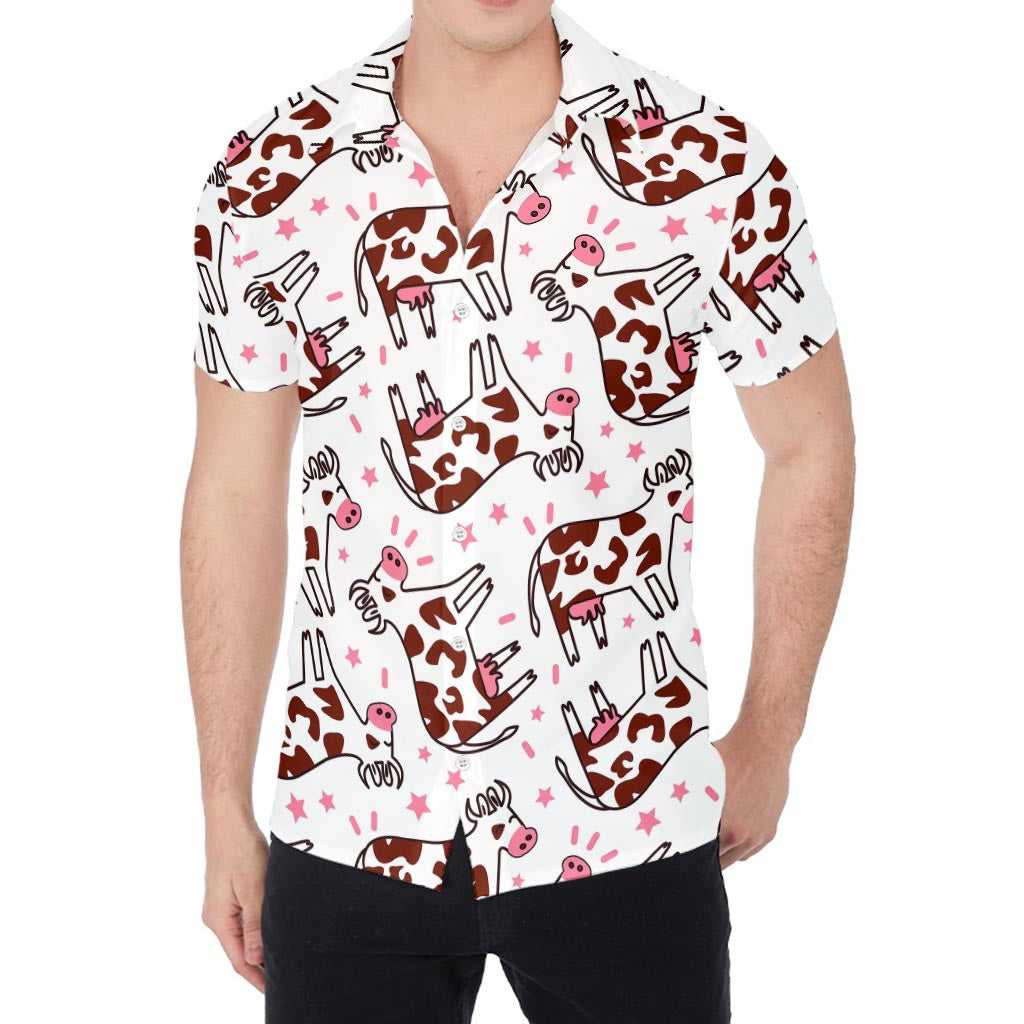 Cartoon Happy Dairy Cow Pattern Print Men's Shirt