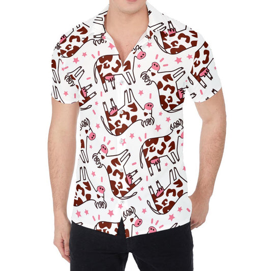 Cartoon Happy Dairy Cow Pattern Print Men's Shirt