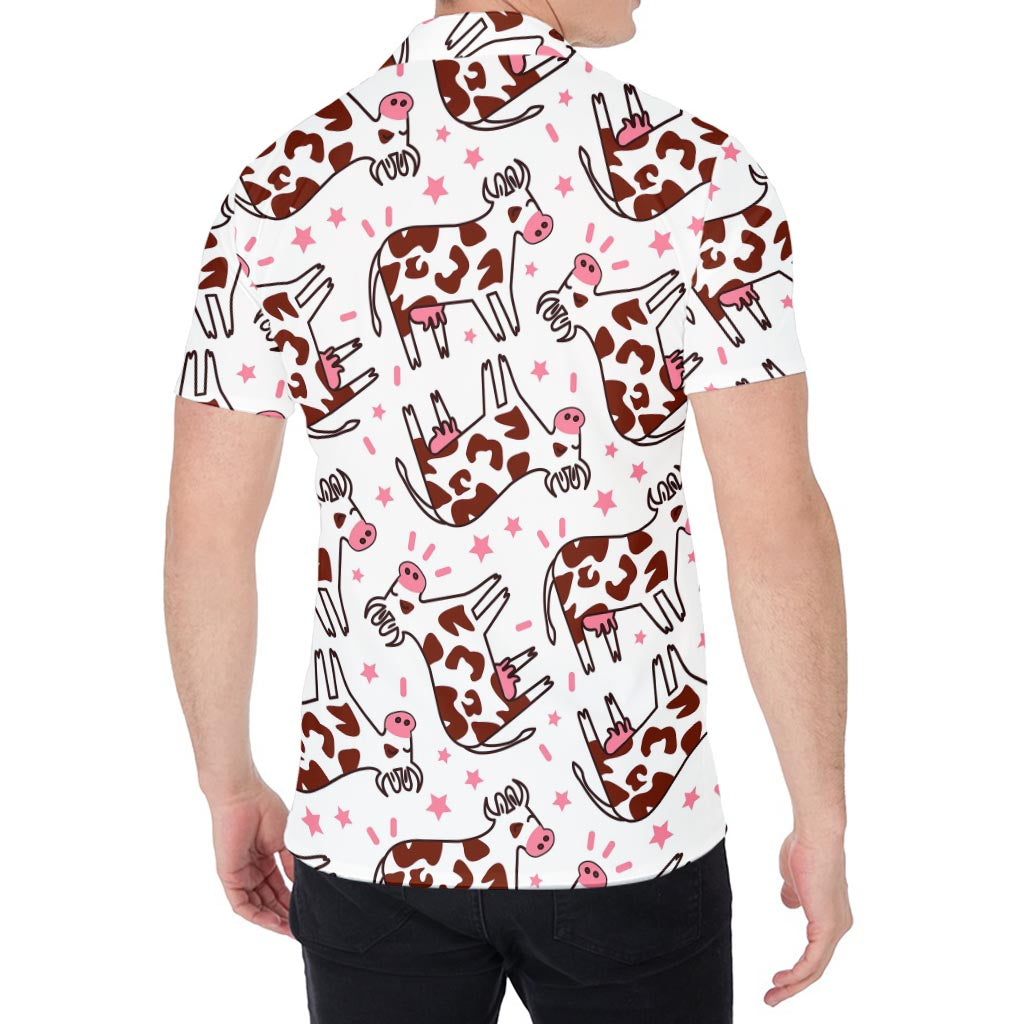 Cartoon Happy Dairy Cow Pattern Print Men's Shirt