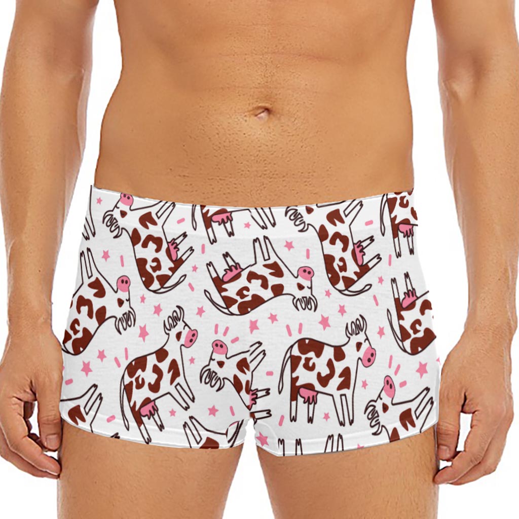 Cartoon Happy Dairy Cow Pattern Print Men's Short Boxer Briefs